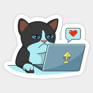 Cat at the computer. Sticker